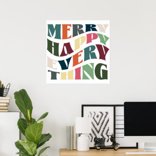 Merry Happy Everything Groovy Holiday Christmas Poster