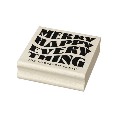 Merry Happy Everything Groovy Holiday Christmas Rubber Stamp