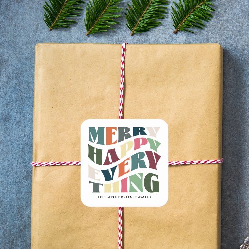 Merry Happy Everything Groovy Holiday Christmas Square Sticker