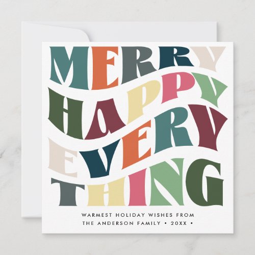 Merry Happy Everything Wave Typography 2 Photos Holiday Card