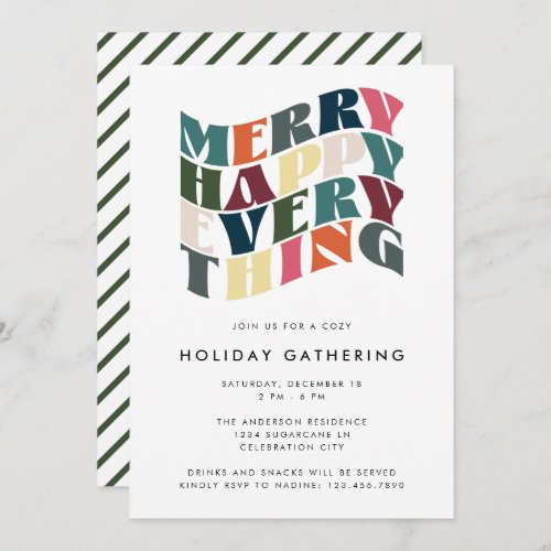 Merry Happy Everything Wave Typography Christmas Invitation