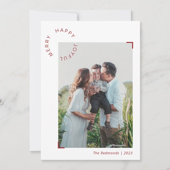 Merry Happy Joyful Personalized Photo Holiday Card (Front)