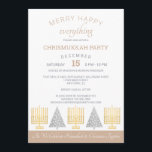 Merry Happy Tan Chrismukkah Holiday Party Cards<br><div class="desc">Design your own Merry Happy Chrismukkah holiday party invitations with this simple modern interfaith design of gold Hanukkah Menorahs and silvery gray Christmas trees with mixed fonts in a soft neutral tan and black. Every bit of text on these tan and white custom invitations can be edited and personalized so...</div>