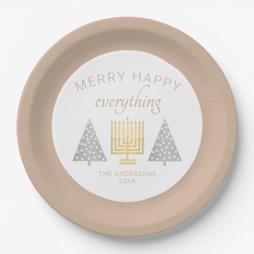 Merry Happy Tan Holiday Interfaith Party Paper Plates