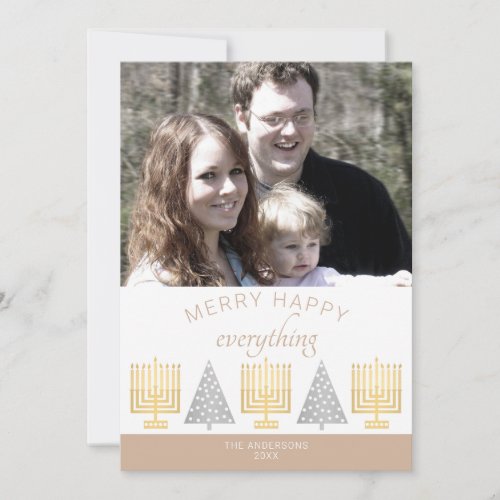 Merry Happy Tan Stylish Add Your Photo Holiday Card