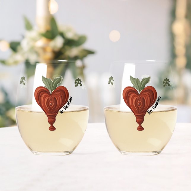 Merry Heart Valentine's Stemless Wine Glass (Insitu (Wedding))