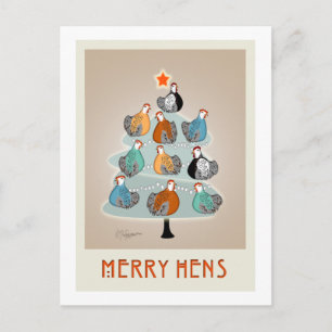 Merry Hens Christmas tree postcard