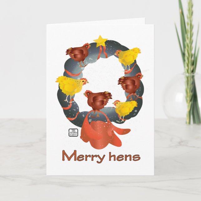 Merry hens Christmas wreath Card (Front)