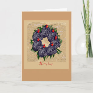 Merry hens wreath Christmas greeting Holiday Card
