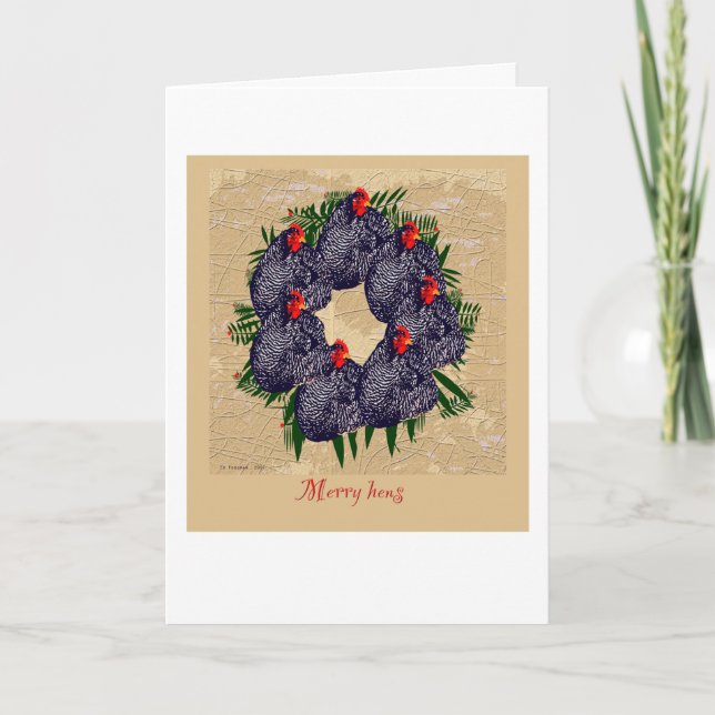 Merry hens wreath Christmas greeting Holiday Card (Front)