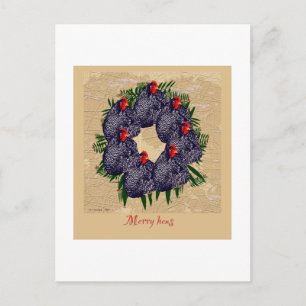 merry hens wreath gifts holiday postcard
