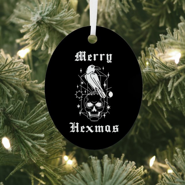 Merry Hexmas Witch Skull Spooky Witchcraft Metal Ornament (Insitu)