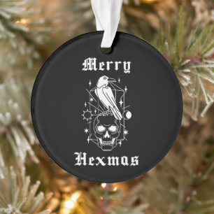 Merry Hexmas Witchy Spooky Skull Ornament