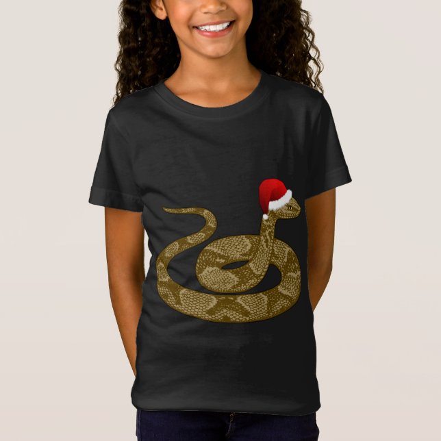 Merry Hissmas Christmas Santa Hat Copperhead Snake T-Shirt (Front)