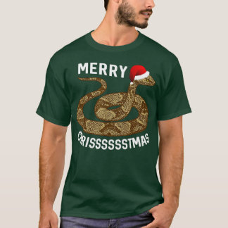 Merry Hissmas Christmas Santa Hat Copperhead Snake T-Shirt