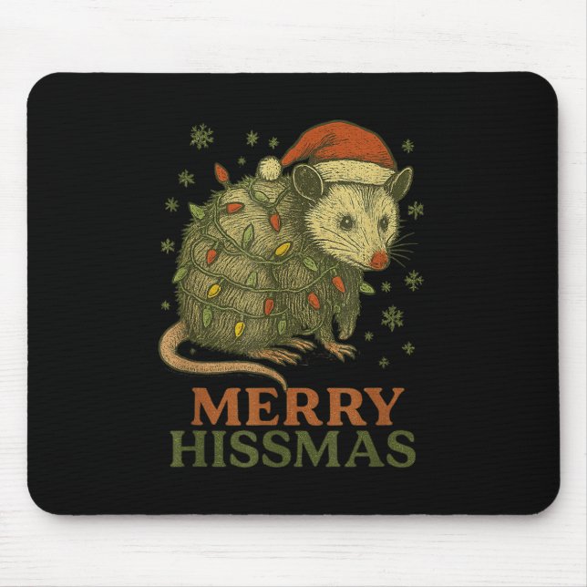Merry Hissmas Ssum Santa Hat Xmas Light Men Women  Mouse Pad (Front)