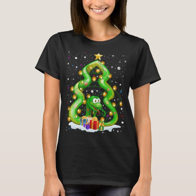 Merry Hisstmass Merry Christmas Tree  Python Snake T-Shirt (Front)