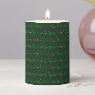 Merry Ho Ho Ho Christmas Dark Green Festive Gift Pillar Candle