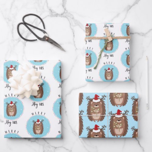 merry hog mas hedgehog funny joke christmas wrapping paper sheets