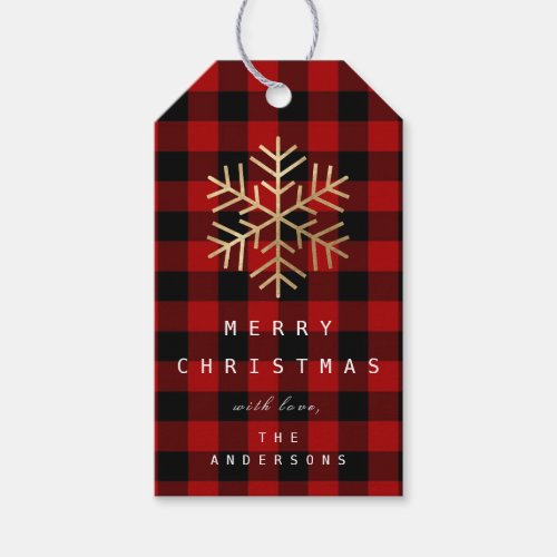 Merry Holiday Gift Snowflake Gold Plaid Red Black Gift Tags