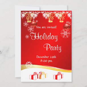Merry Holiday Party invitation on red background