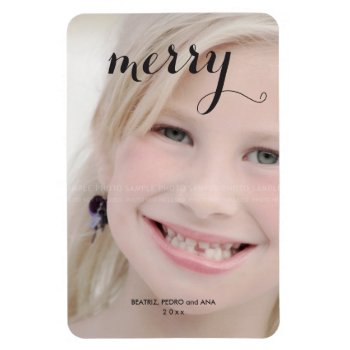Merry Holiday Photo Simple Christmas Script Black Magnet by rua_25 at Zazzle