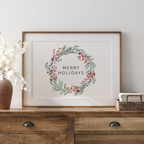Merry Holiday Red Winter Berry Poster