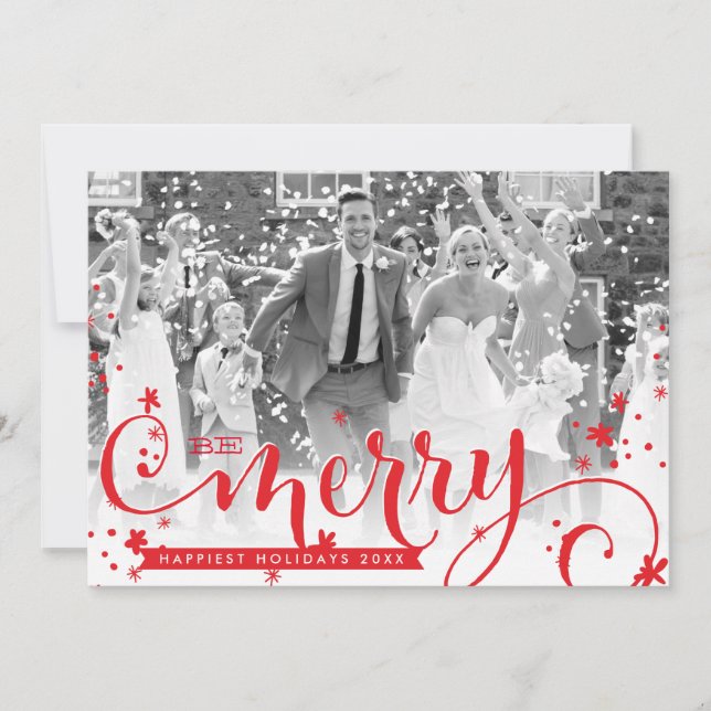 MERRY HOLIDAY script typography photo overlay red (Front)