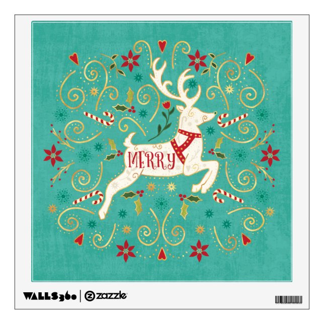 Merry Holiday Teal Reindeer Wall Decal (Front)