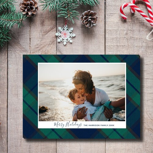 Merry Holidays Photo Black Watch Tartan Plaid Holiday Card