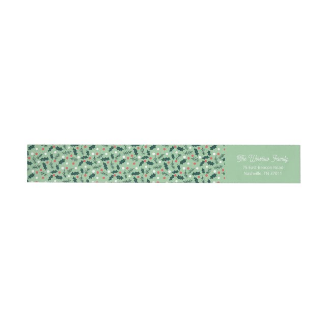 Merry Holly Days Wrap Return Address Label (Green) (Individual)