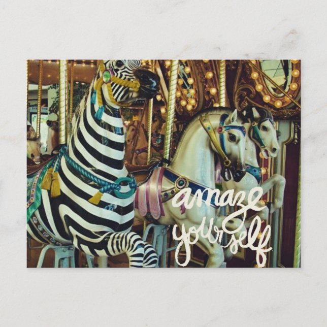 Merry Horse and Zebra Amaze Yourself Holiday Postcard (Front)