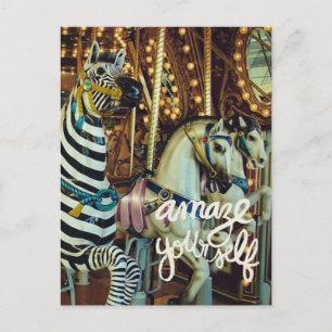 Merry Horse and Zebra Amaze Yourself Inspirational Holiday Postcard