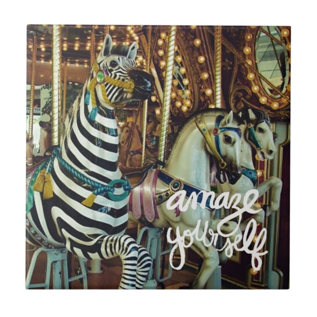 Merry Horse and Zebra Amaze Yourself Tile (Front)