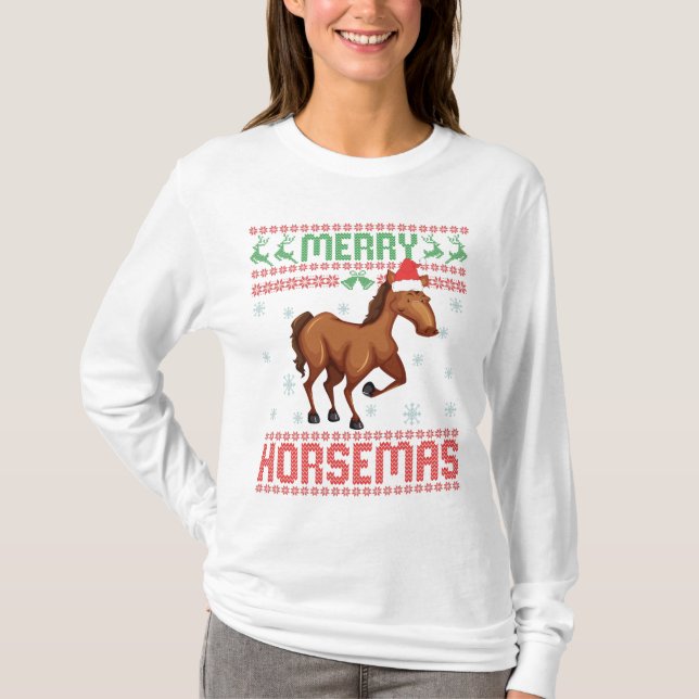 Merry Horsemas Funny Ugly Christmas Sweater Horse (Front)