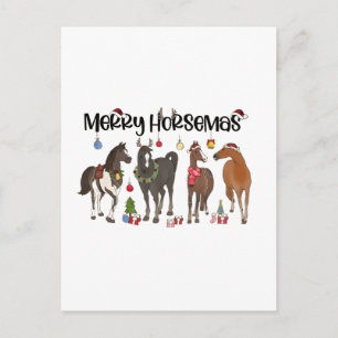 Merry Horsemas Horse Flower Christmas Equine Announcement Postcard