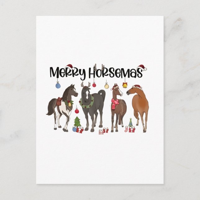 Merry Horsemas Horse Flower Christmas Equine Holiday Postcard (Front)