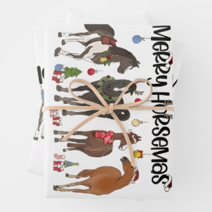 Merry Horsemas Horse Flower Christmas Equine Wrapping Paper Sheets