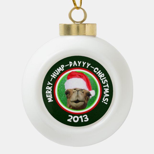 Merry Hump Day Christmas 2013 Camel Santa Ornament (Front)