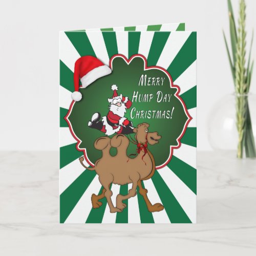 Merry Hump Day Christmas Camel Green Starburst Holiday Card