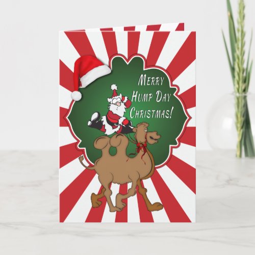 Merry Hump Day Christmas Camel Red Starburst Holiday Card