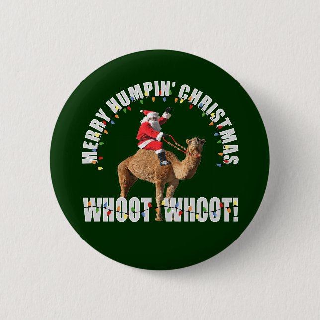 Merry Humpin' Christmas Santa & Camel Pinback Button (Front)