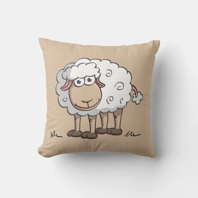 Merry illustration of a smiling sheep throw pillow (Front)