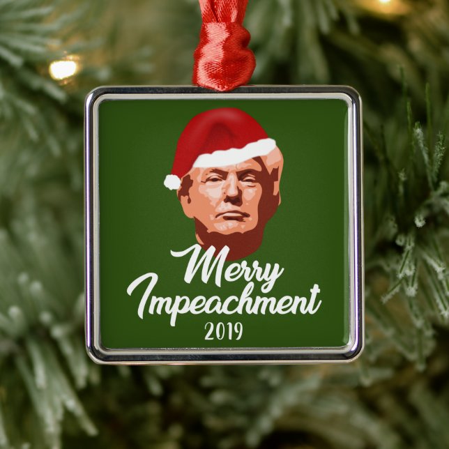 MERRY IMPEACHMENT 2019 TRUMP SANTA HAT METAL ORNAMENT (Tree)