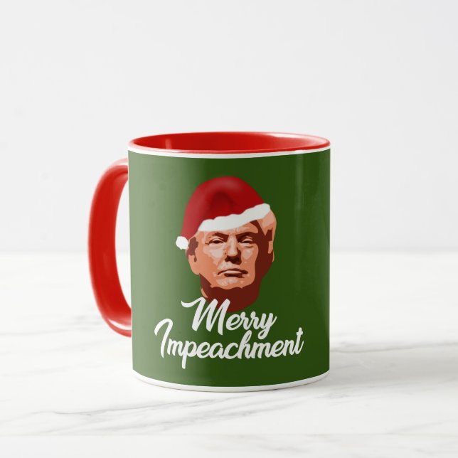 MERRY IMPEACHMENT TRUMP SANTA HAT GIFT MUG (Front Left)