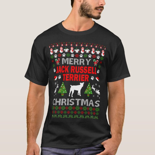 Merry Jack Russell Terrier Dog Christmas Ugly T-Shirt (Front)