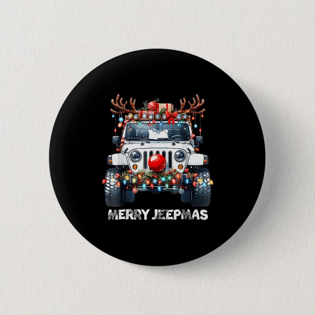 Merry Jeepmas Ugly Light Reindeer Christmas  Button (Front)