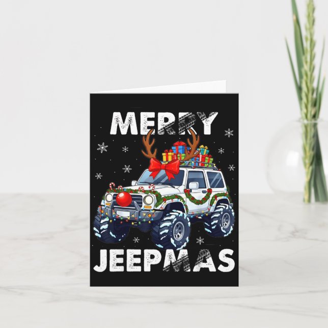 Merry Jeepmas Ugly Light Reindeer Christmas  Card (Front)