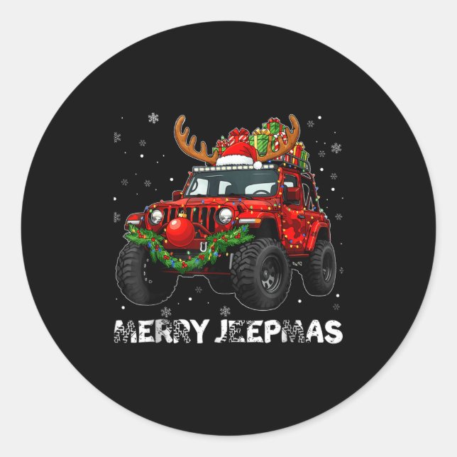 Merry Jeepmas Ugly Light Reindeer Christmas  Classic Round Sticker (Front)