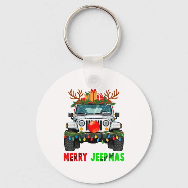 Merry Jeepmas Ugly Light Reindeer Christmas  Keychain (Front)